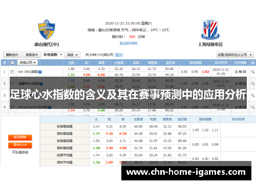 足球心水指数的含义及其在赛事预测中的应用分析 足球心水指数的含义及其在赛事预测中的应用分析