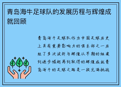 青岛海牛足球队的发展历程与辉煌成就回顾